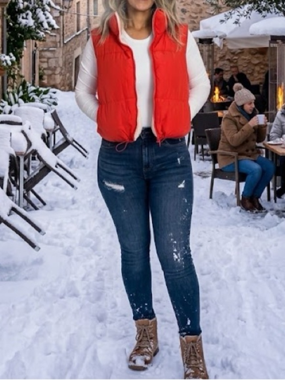 Women's Red Orange Puffer Vest - Cozy Layering Vest Reversible